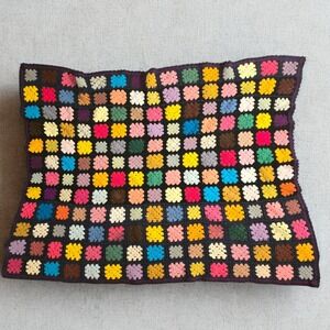 Vintage Handmade Crochet Granny‎ Square Blanket Multicolor Patchwork Boho craft